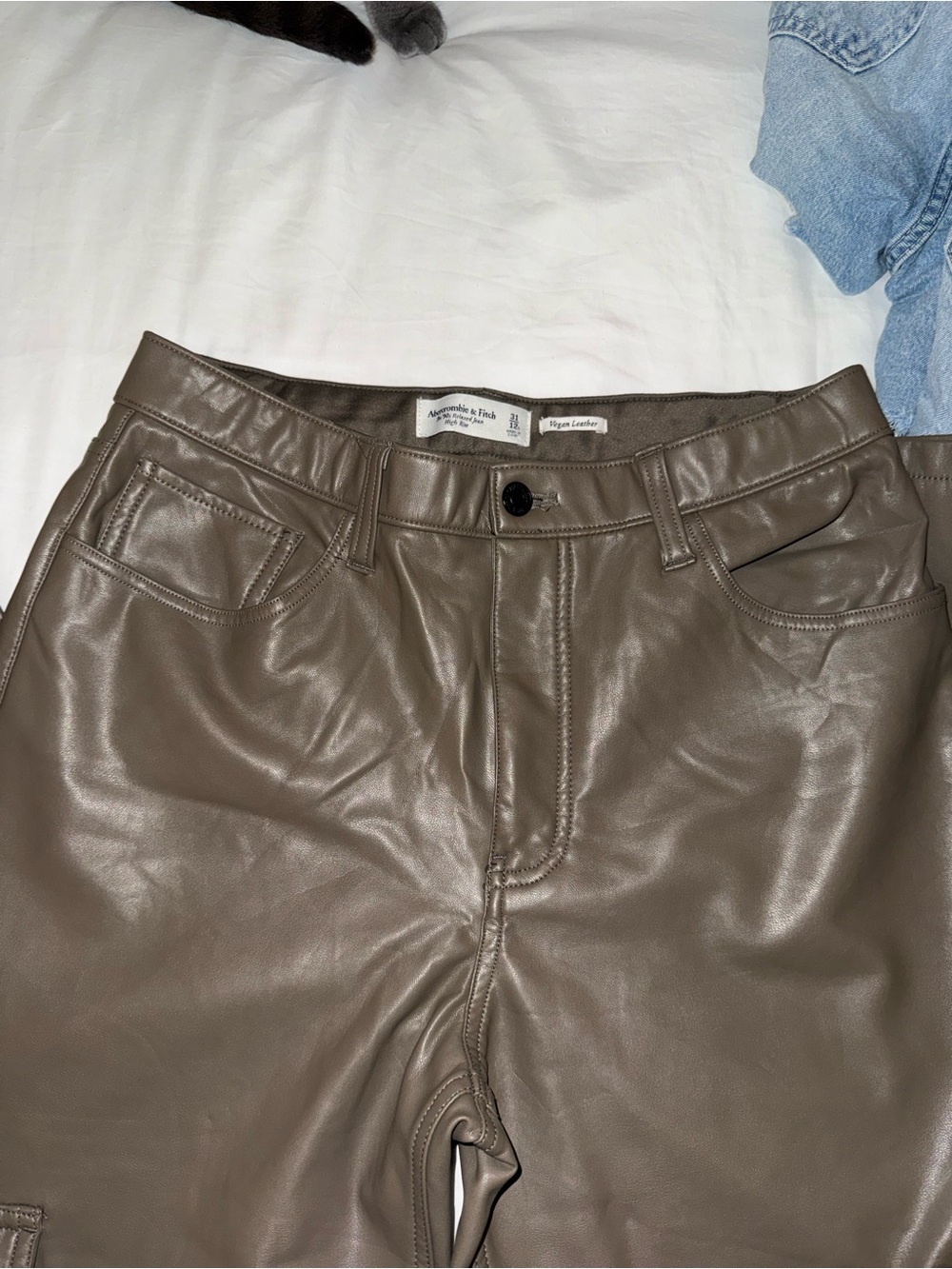 Abercrombie & Fitch Skinny Vegan Leather Pants in Taupe